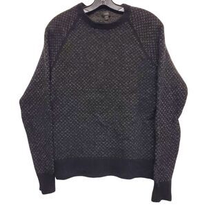 J CREW Sweater Mens Medium Black 100% LAMBSWOOL Chevron Dot Crewneck Knit Preppy